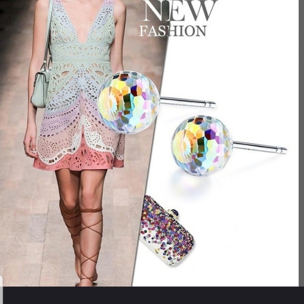 Gorgeous 925 SILVER irridecent disco ball earrings